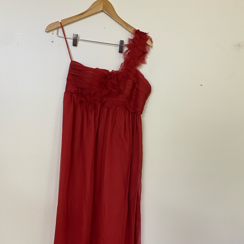 Dark orange bridesmaid formal dress one shoulder